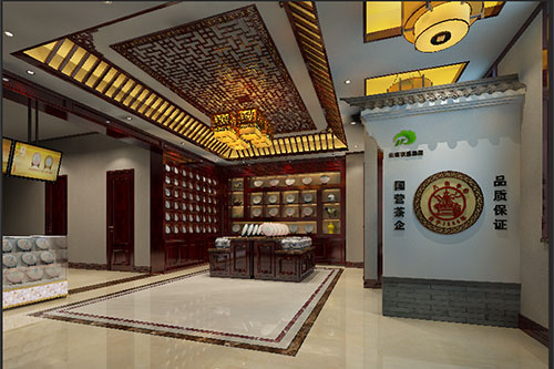 张沟镇古朴典雅的中式茶叶店大堂设计效果图