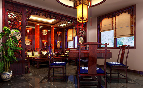张沟镇古典中式风格茶楼包间设计装修效果图